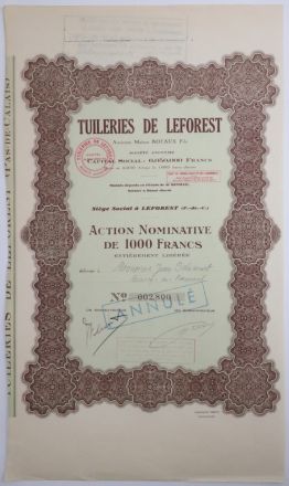 Акция Tuileries de Leforest, 1000 франков, Франция
